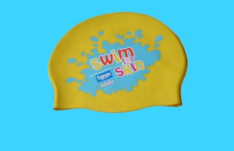Silicone swimming cap with custom-print image